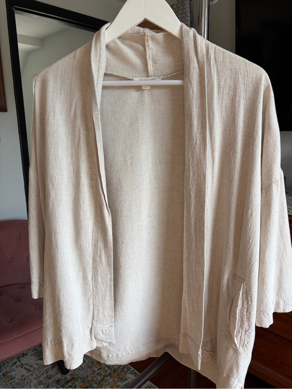 Grade & Gather Cream Linen Open Front Cardigan Jacket, size small